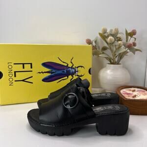 Fly London EPLE519FLY Platform Heeled Mule Sandal Black Women's EU 39/8-8.5